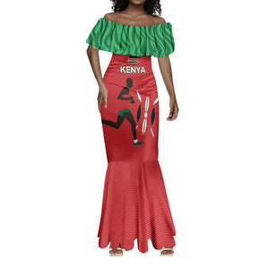 Custom Afro Athletics Kenya Mermaid Dress Kenyan Runner - Maasai Shield