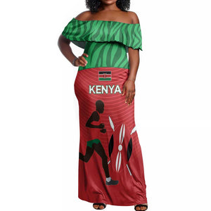 Custom Afro Athletics Kenya Off Shoulder Maxi Dress Kenyan Runner - Maasai Shield