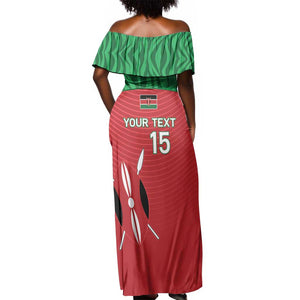 Custom Afro Athletics Kenya Off Shoulder Maxi Dress Kenyan Runner - Maasai Shield