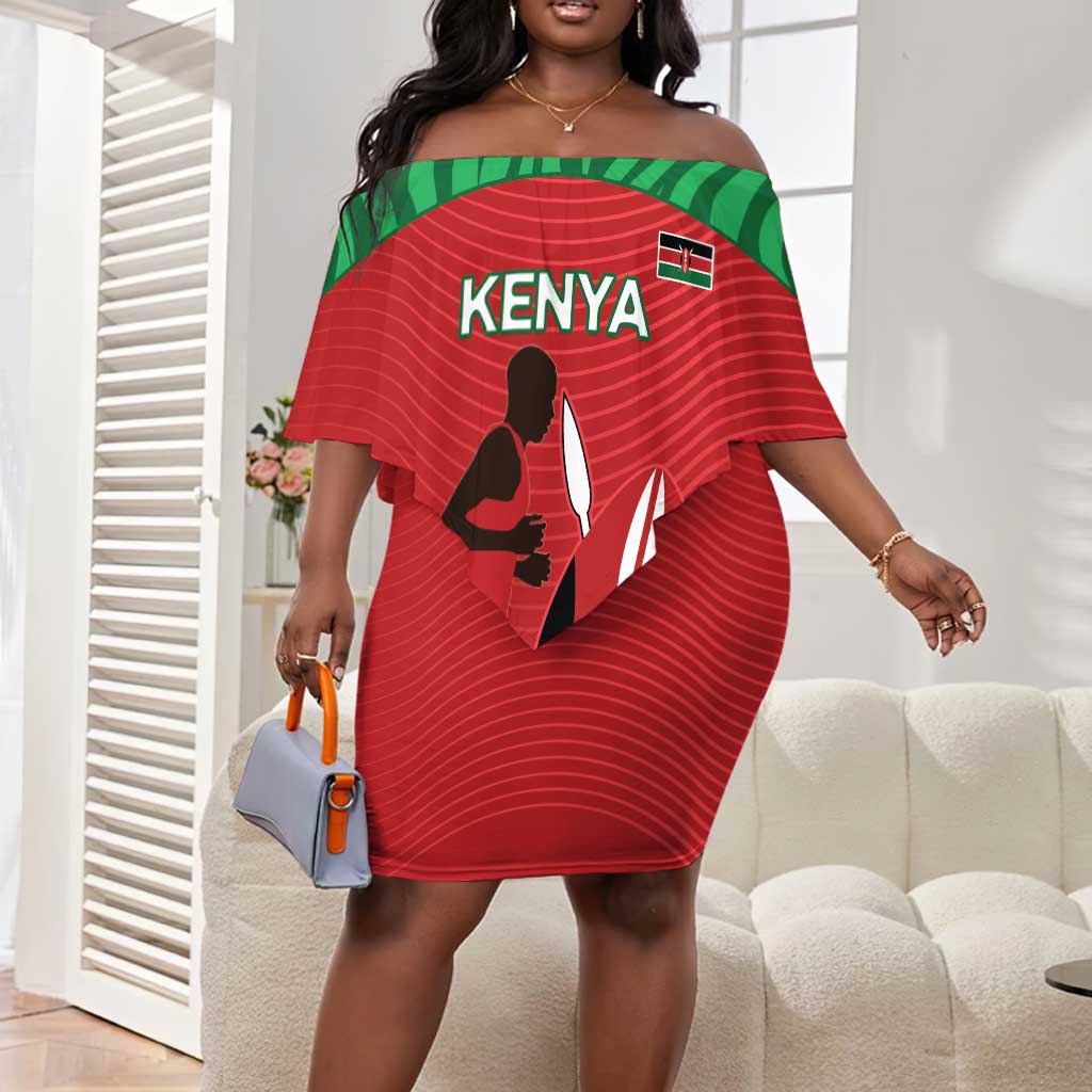 Custom Afro Athletics Kenya Off Shoulder Short Dress Kenyan Runner - Maasai Shield