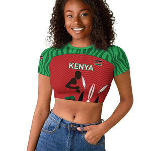 Custom Afro Athletics Kenya Raglan Cropped T shirt Kenyan Runner - Maasai Shield