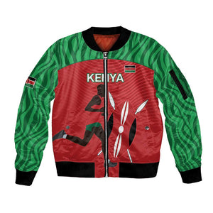 Custom Afro Athletics Kenya Sleeve Zip Bomber Jacket Kenyan Runner - Maasai Shield