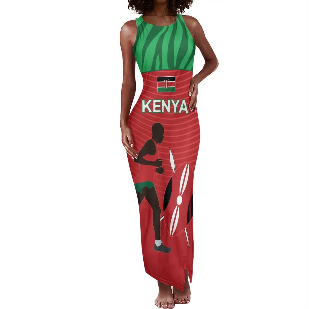 Custom Afro Athletics Kenya Tank Maxi Dress Kenyan Runner - Maasai Shield