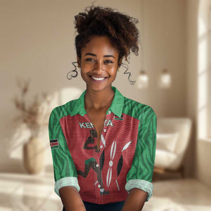 Custom Afro Athletics Kenya Women Casual Shirt Kenyan Runner - Maasai Shield