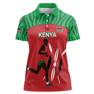 Custom Afro Athletics Kenya Women Polo Shirt Kenyan Runner - Maasai Shield