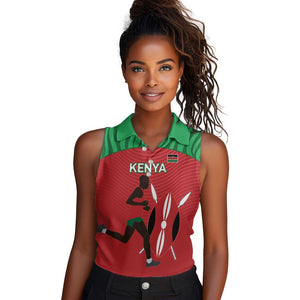 Custom Afro Athletics Kenya Women Sleeveless Polo Shirt Kenyan Runner - Maasai Shield