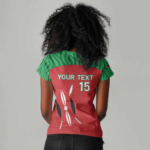 Custom Afro Athletics Kenya Women V-Neck T-Shirt Kenyan Runner - Maasai Shield