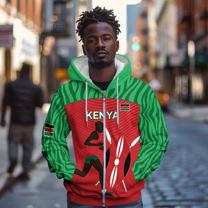 Custom Afro Athletics Kenya Zip Hoodie Kenyan Runner - Maasai Shield