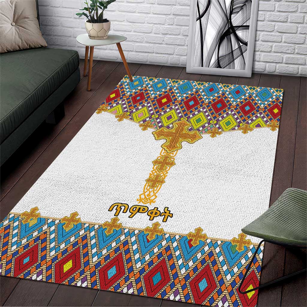 Happy Ethiopian Timkat Area Rug Cross Mix Tilet Pattern