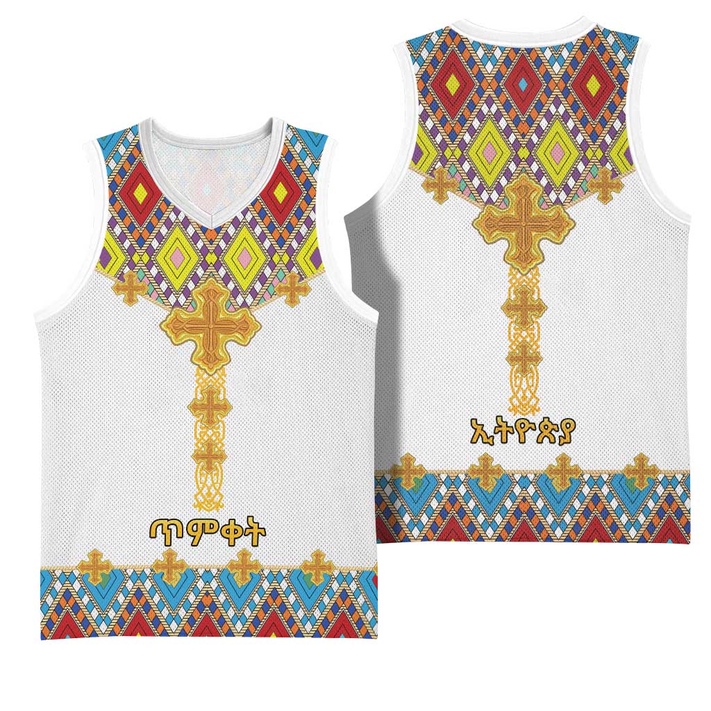 Happy Ethiopian Timkat Basketball Jersey Cross Mix Tilet Pattern LT15