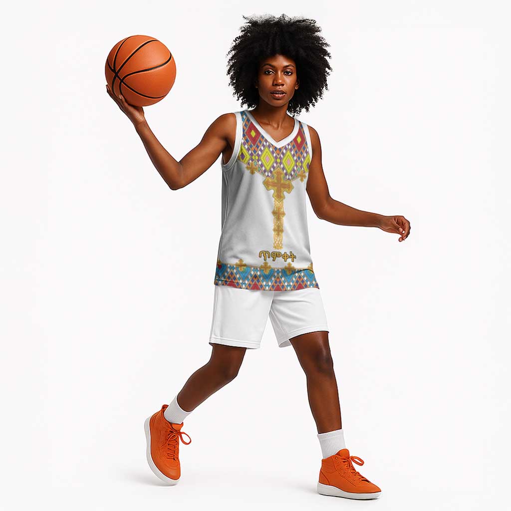 Happy Ethiopian Timkat Basketball Jersey Cross Mix Tilet Pattern LT15