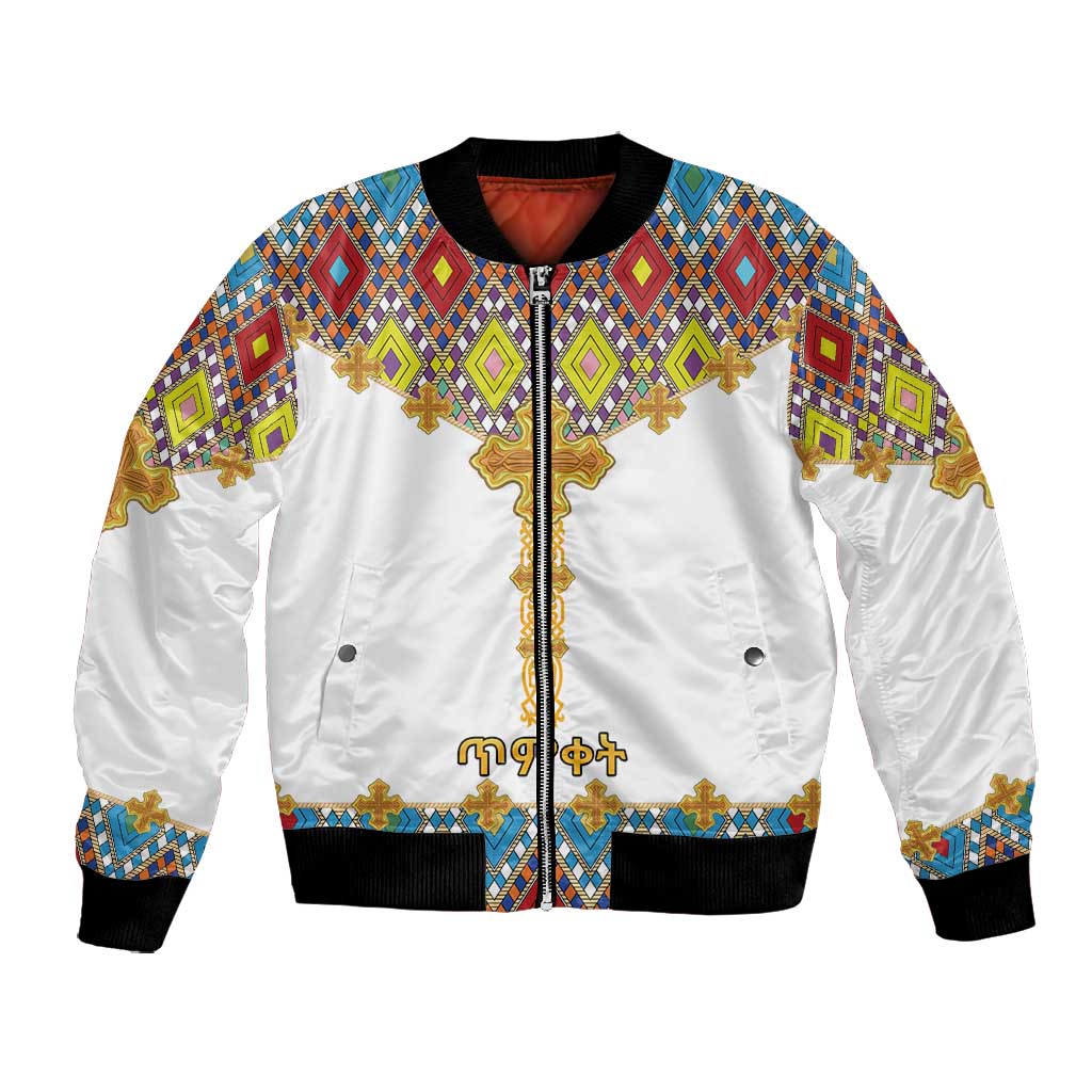 Happy Ethiopian Timkat Bomber Jacket Cross Mix Tilet Pattern