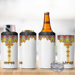 Happy Ethiopian Timkat 4 in 1 Can Cooler Tumbler Cross Mix Tilet Pattern