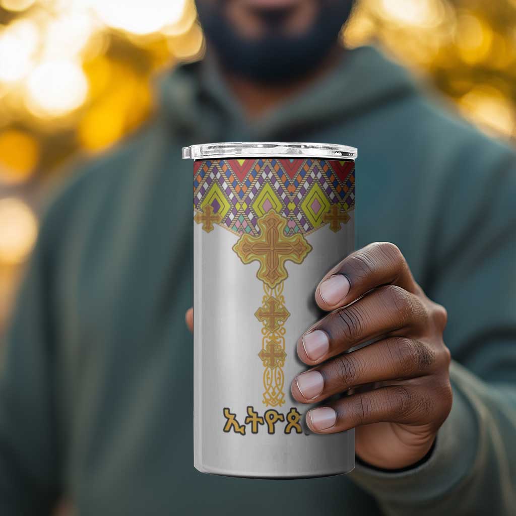 Happy Ethiopian Timkat 4 in 1 Can Cooler Tumbler Cross Mix Tilet Pattern