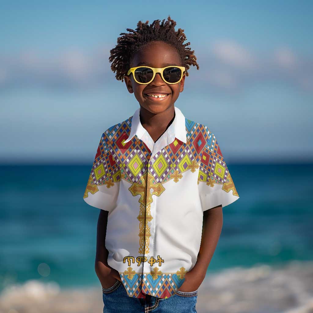 Happy Ethiopian Timkat Kid Hawaiian Shirt Cross Mix Tilet Pattern