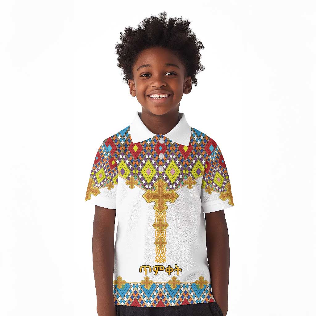 Happy Ethiopian Timkat Kid Polo Shirt Cross Mix Tilet Pattern