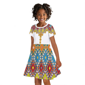 Happy Ethiopian Timkat Kid Short Sleeve Dress Cross Mix Tilet Pattern