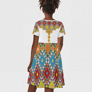 Happy Ethiopian Timkat Kid Short Sleeve Dress Cross Mix Tilet Pattern