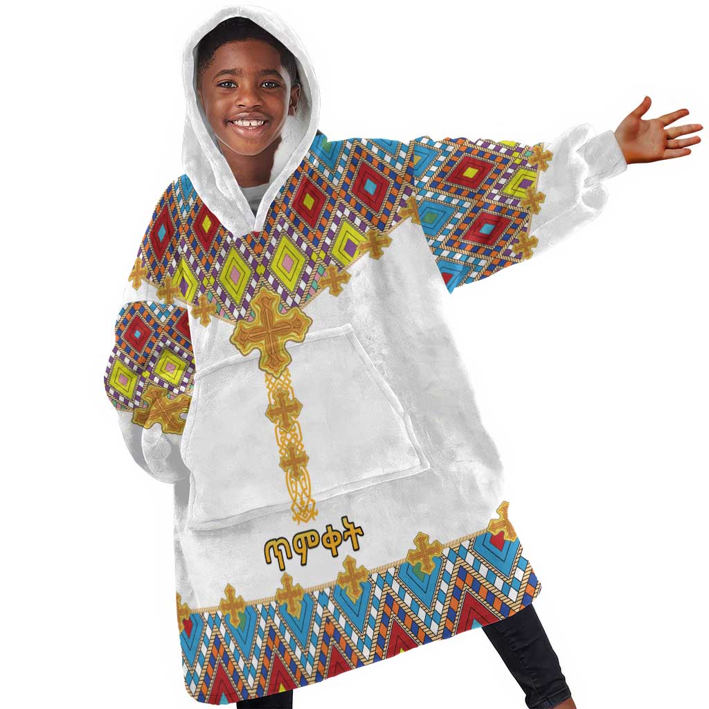 Happy Ethiopian Timkat Kid Wearable Blanket Hoodie Cross Mix Tilet Pattern