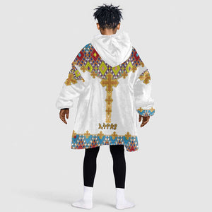 Happy Ethiopian Timkat Kid Wearable Blanket Hoodie Cross Mix Tilet Pattern