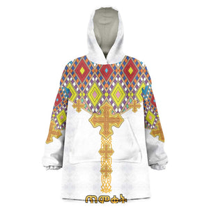 Happy Ethiopian Timkat Kid Wearable Blanket Hoodie Cross Mix Tilet Pattern