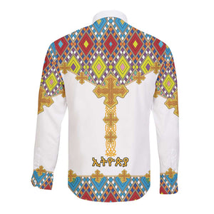 Happy Ethiopian Timkat Long Sleeve Button Shirt Cross Mix Tilet Pattern