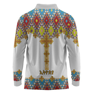 Happy Ethiopian Timkat Long Sleeve Polo Shirt Cross Mix Tilet Pattern