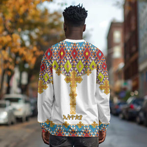 Happy Ethiopian Timkat Long Sleeve Shirt Cross Mix Tilet Pattern