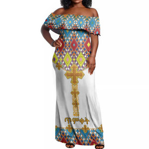 Happy Ethiopian Timkat Off Shoulder Maxi Dress Cross Mix Tilet Pattern