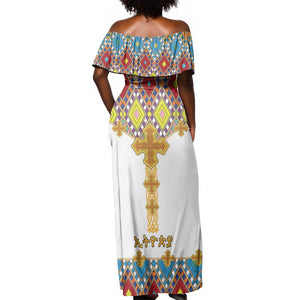 Happy Ethiopian Timkat Off Shoulder Maxi Dress Cross Mix Tilet Pattern