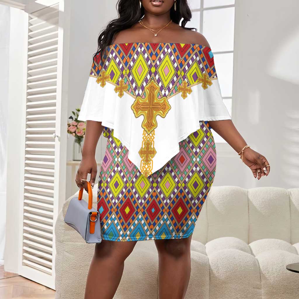 Happy Ethiopian Timkat Off Shoulder Short Dress Cross Mix Tilet Pattern