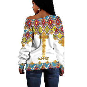 Happy Ethiopian Timkat Off Shoulder Sweater Cross Mix Tilet Pattern