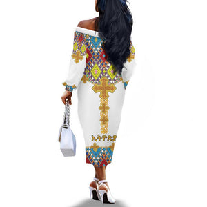 Happy Ethiopian Timkat Off The Shoulder Long Sleeve Dress Cross Mix Tilet Pattern