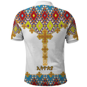 Happy Ethiopian Timkat Polo Shirt Cross Mix Tilet Pattern