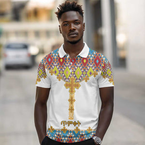 Happy Ethiopian Timkat Polo Shirt Cross Mix Tilet Pattern