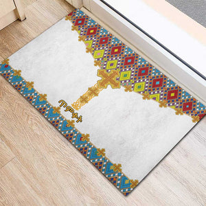 Happy Ethiopian Timkat Rubber Doormat Cross Mix Tilet Pattern