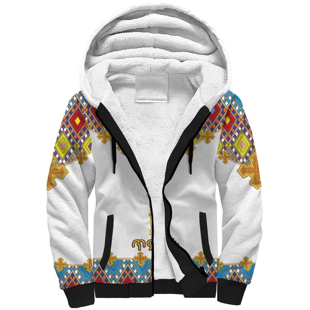 Happy Ethiopian Timkat Sherpa Hoodie Cross Mix Tilet Pattern