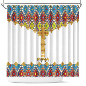 Happy Ethiopian Timkat Shower Curtain Cross Mix Tilet Pattern