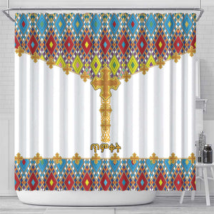 Happy Ethiopian Timkat Shower Curtain Cross Mix Tilet Pattern