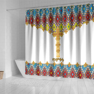 Happy Ethiopian Timkat Shower Curtain Cross Mix Tilet Pattern