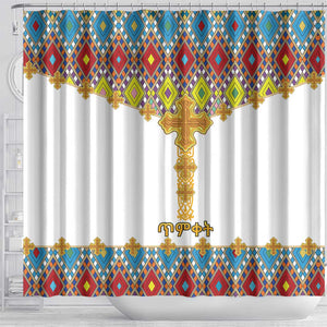 Happy Ethiopian Timkat Shower Curtain Cross Mix Tilet Pattern