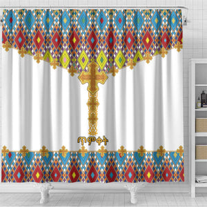 Happy Ethiopian Timkat Shower Curtain Cross Mix Tilet Pattern