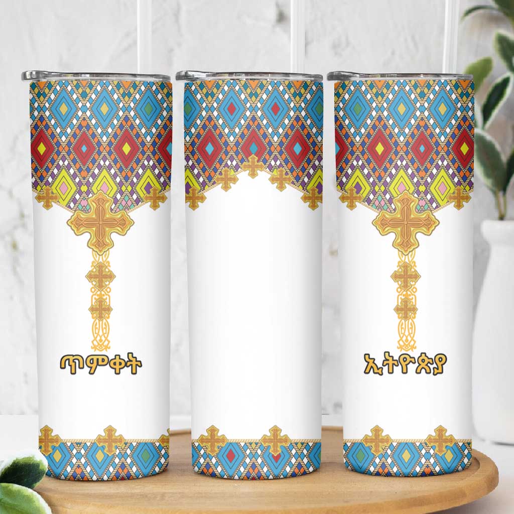 Happy Ethiopian Timkat Skinny Tumbler Cross Mix Tilet Pattern