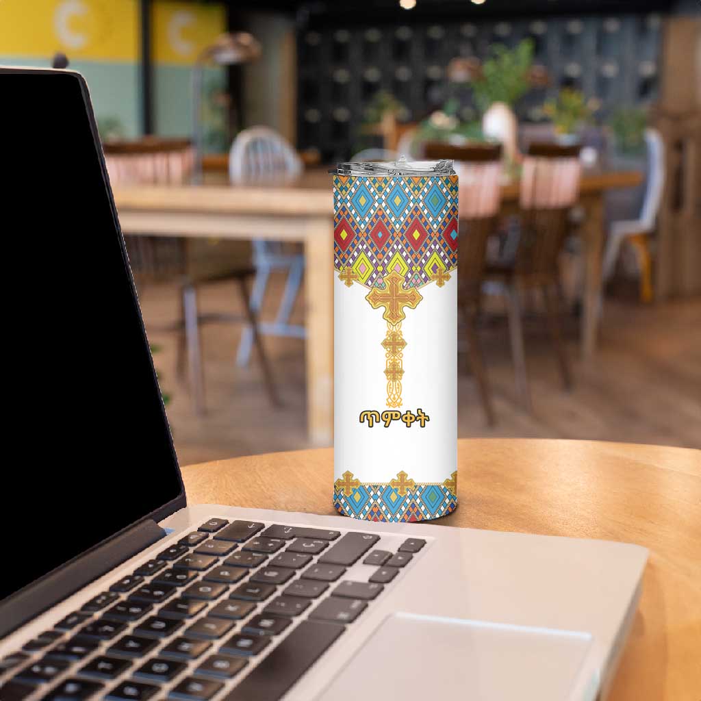 Happy Ethiopian Timkat Skinny Tumbler Cross Mix Tilet Pattern