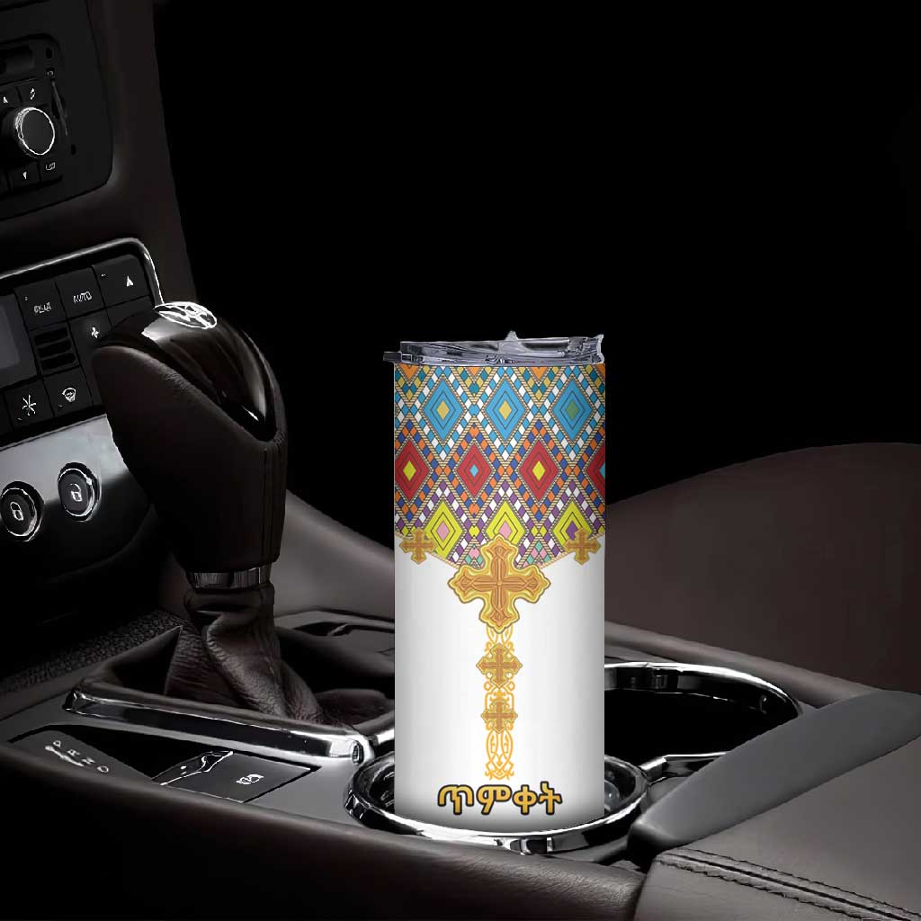 Happy Ethiopian Timkat Skinny Tumbler Cross Mix Tilet Pattern