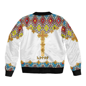 Happy Ethiopian Timkat Sleeve Zip Bomber Jacket Cross Mix Tilet Pattern