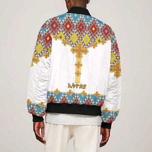 Happy Ethiopian Timkat Sleeve Zip Bomber Jacket Cross Mix Tilet Pattern