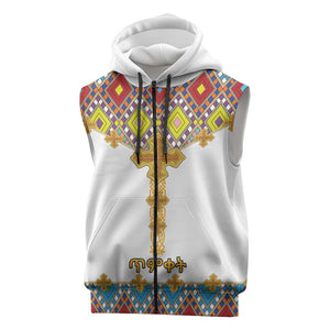 Happy Ethiopian Timkat Sleeveless Zip Hoodie Cross Mix Tilet Pattern - African Pride