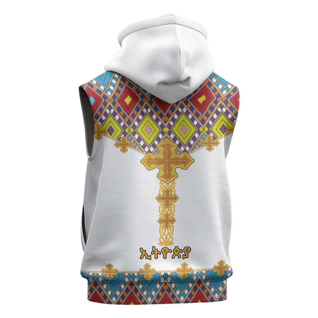 Happy Ethiopian Timkat Sleeveless Zip Hoodie Cross Mix Tilet Pattern - African Pride