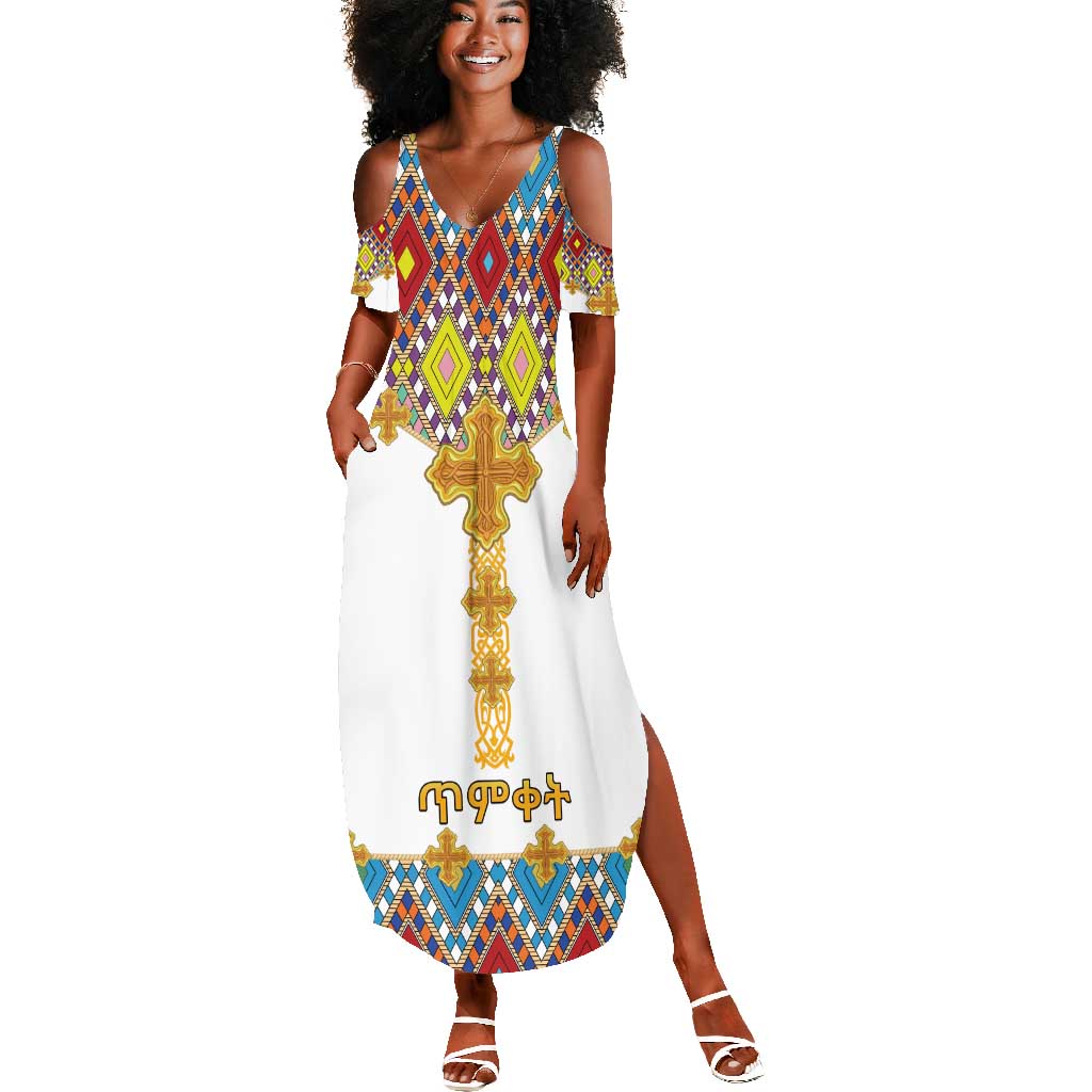 Happy Ethiopian Timkat Summer Maxi Dress Cross Mix Tilet Pattern